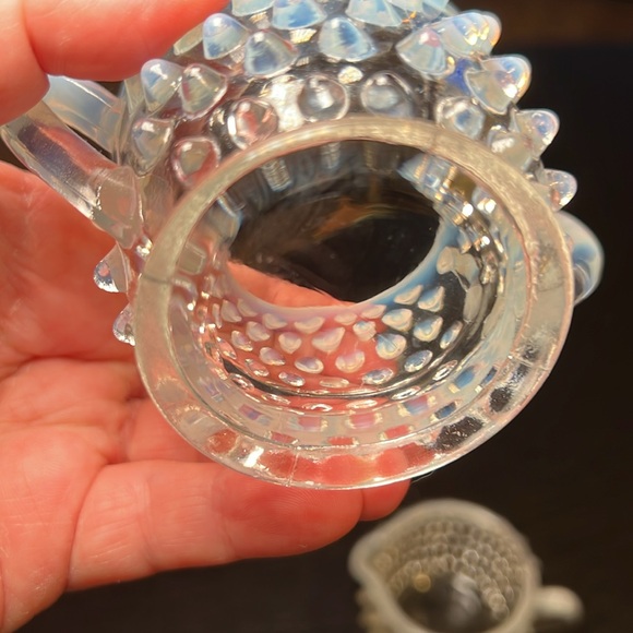 VTG Fenton Glass White Opalescent Hobnail Moonstone Mini Cream & Sugar Bowl Set - Picture 6 of 11